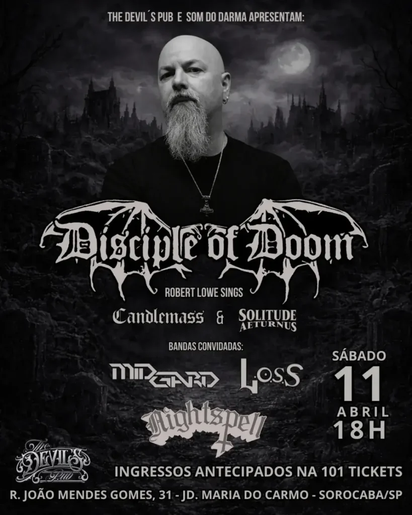 Robert Lowe Leva Sucessos de Solitude Aeturnus e Candlemass ao The Devil’s Pub em Sorocaba